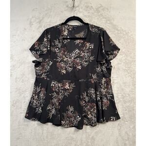 Torrid Black Skull Print Flutter Sleeve Babydoll Top w/ Flutter Sleeves Size 3X